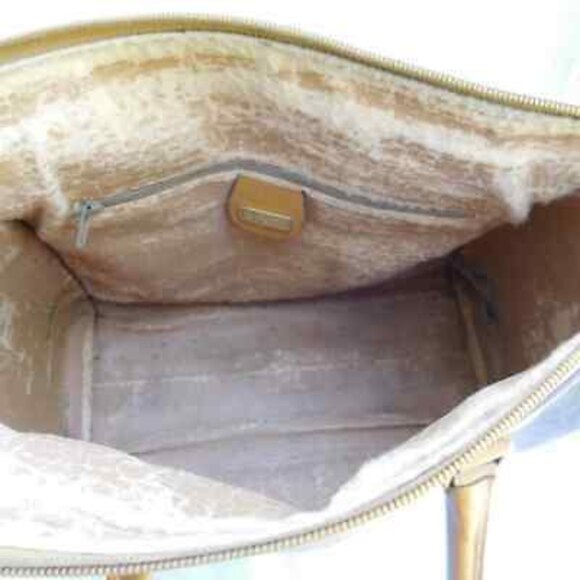 Vintage GUCCI Tan Monogram Canvas Leather Trim Spell-Out Logo Satchel - Picture 8 of 12